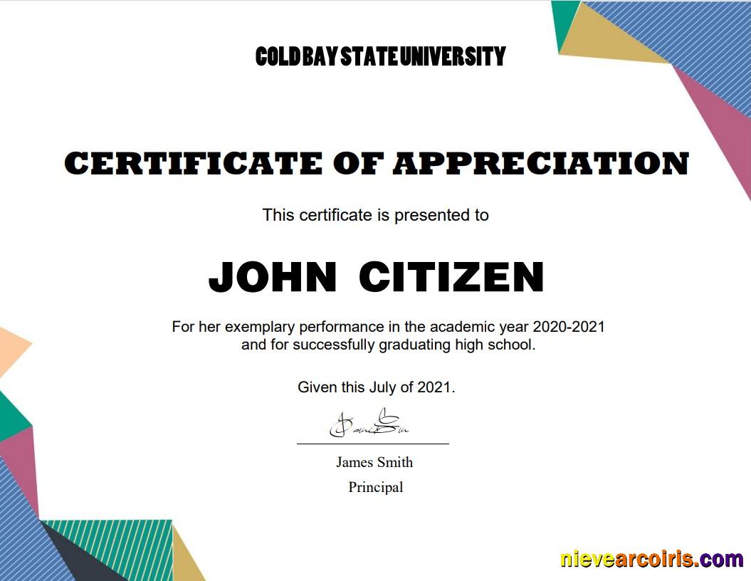 USA Graduation Appreciation certificate